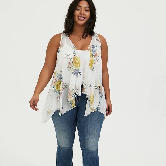 🆕 3X WHITE FLORAL CHIFFON & LACE BACK VEST🌼 - Picture 3 of 5